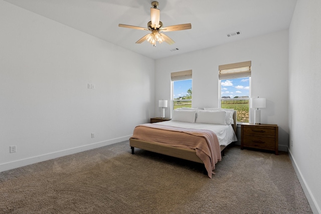 bedroom featuring carpet floors and ceiling fan