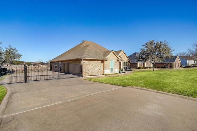 view of property exterior featuring a garage and a yard