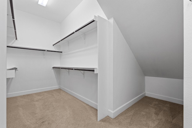 walk in closet featuring vaulted ceiling and carpet flooring