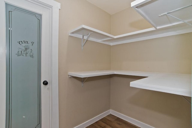 spacious closet with dark hardwood / wood-style flooring