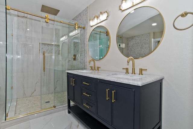 bathroom with vanity and walk in shower