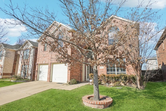 view of front of house with a garage and a front lawn