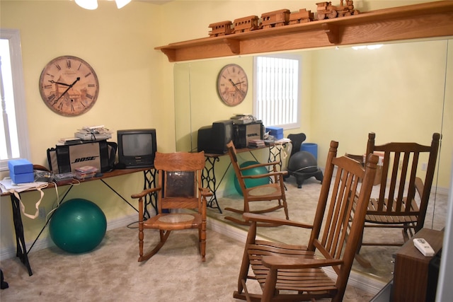 interior space with carpet and baseboards