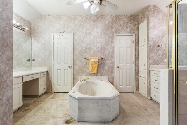 bathroom featuring vanity and separate shower and tub