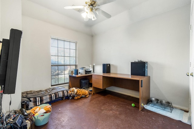 office area with ceiling fan