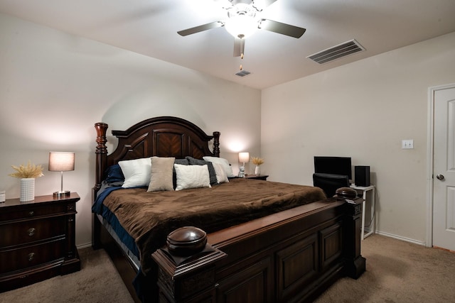 bedroom featuring ceiling fan and carpet flooring