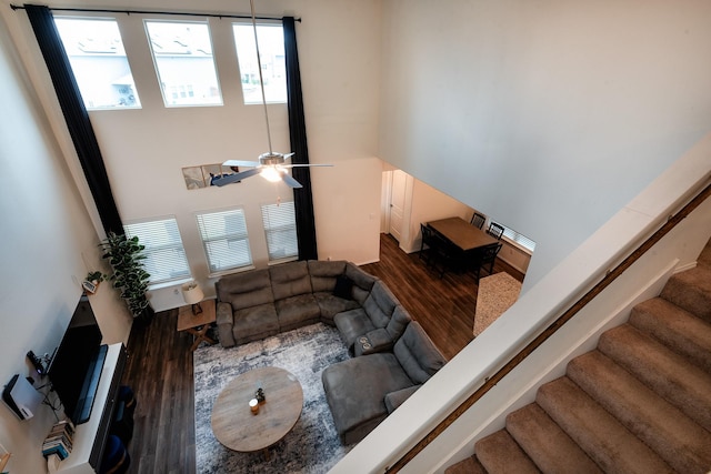 living room with dark wood-type flooring