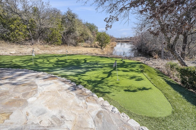 view of yard with a water view