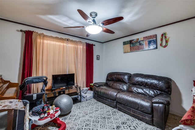 living room featuring ceiling fan