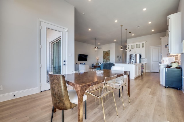 1154 20th St, Northlake, TX 76226 - dining area with recessed lighting, ceiling fan, and light wood-style floors