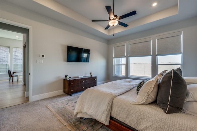 1154 20th St, Northlake, TX 76226 - carpeted bedroom featuring baseboards, recessed lighting, and a tray ceiling