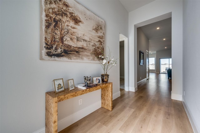 1154 20th St, Northlake, TX 76226 - hallway featuring light wood-style floors, baseboards, and recessed lighting