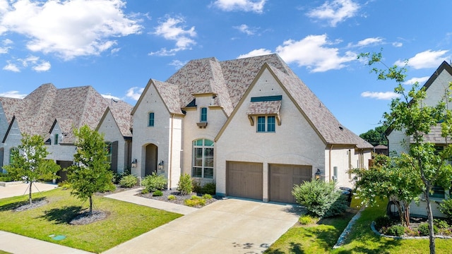 view of front of property with a garage and a front yard