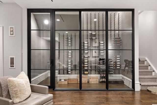 wine room with dark hardwood / wood-style floors