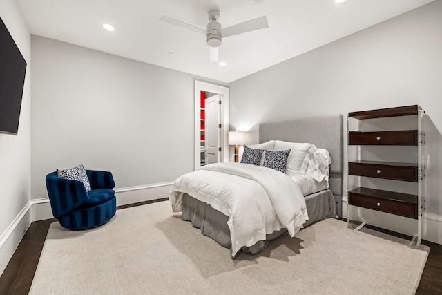 bedroom featuring a spacious closet and ceiling fan