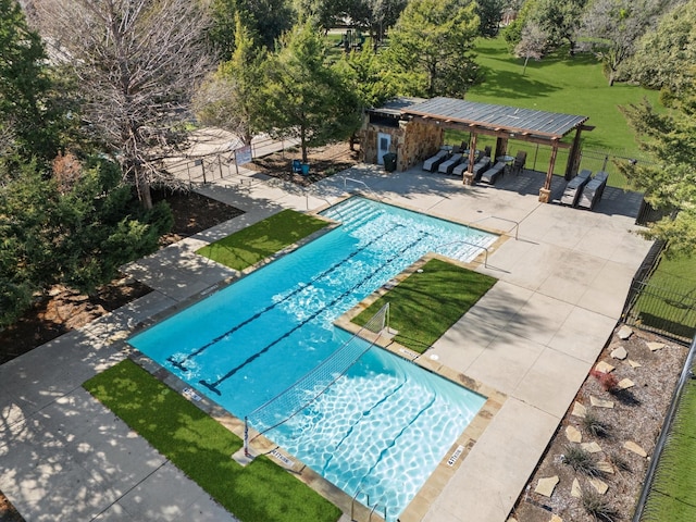 view of swimming pool featuring a gazebo and a patio