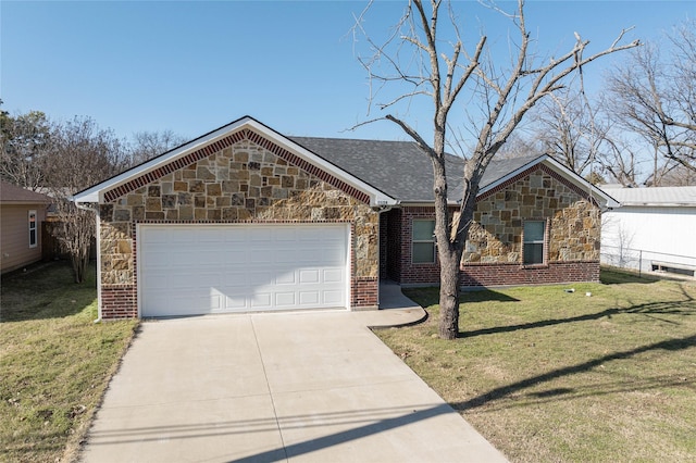 view of front of property with a garage and a front yard