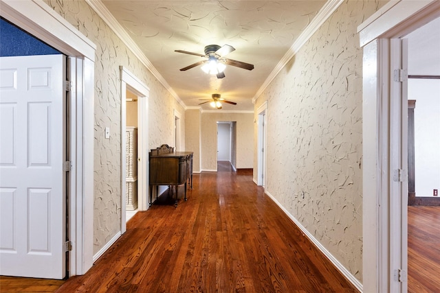 hall featuring crown molding and dark hardwood / wood-style floors