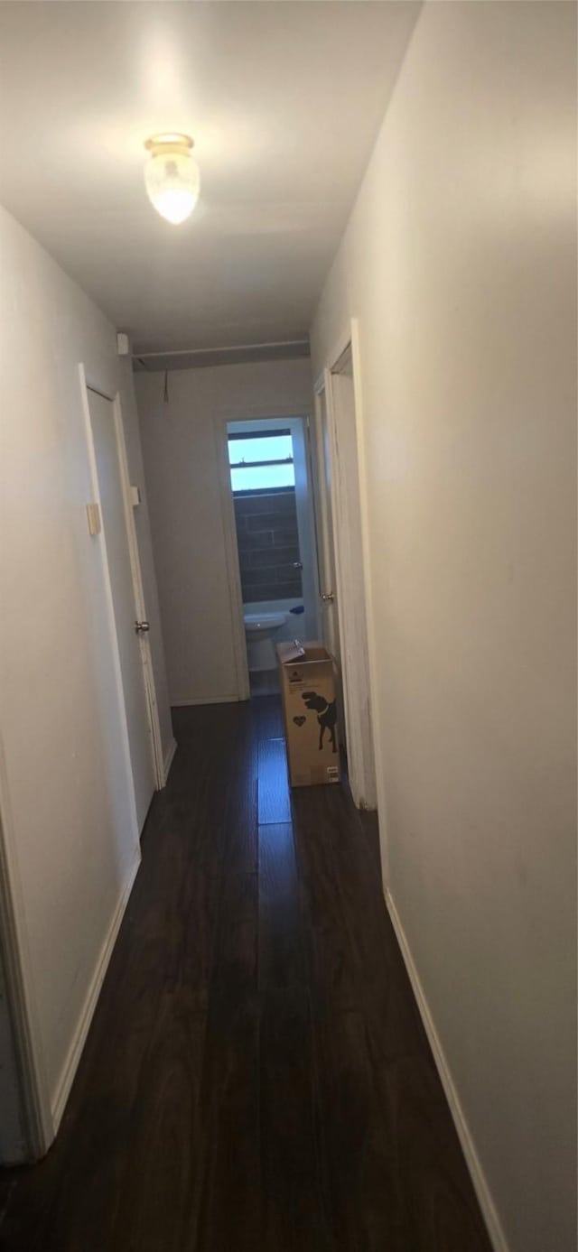 corridor with dark hardwood / wood-style floors