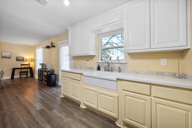 207 Granbury Ct, Granbury, TX 76049 - kitchen with a sink, dark wood-style floors, light countertops, and white cabinets