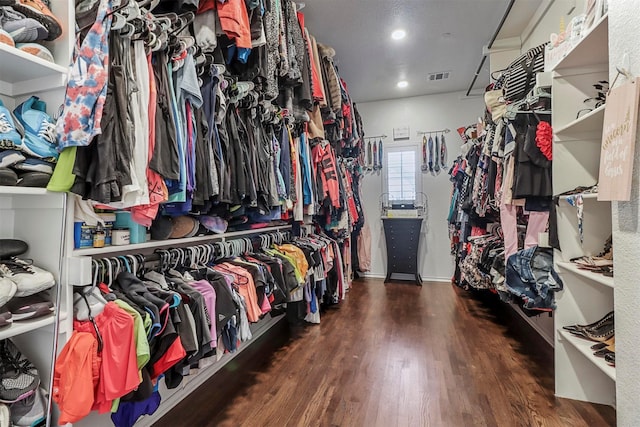 spacious closet featuring dark wood-type flooring