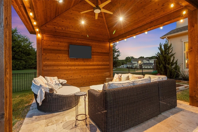 view of patio / terrace featuring ceiling fan and an outdoor hangout area