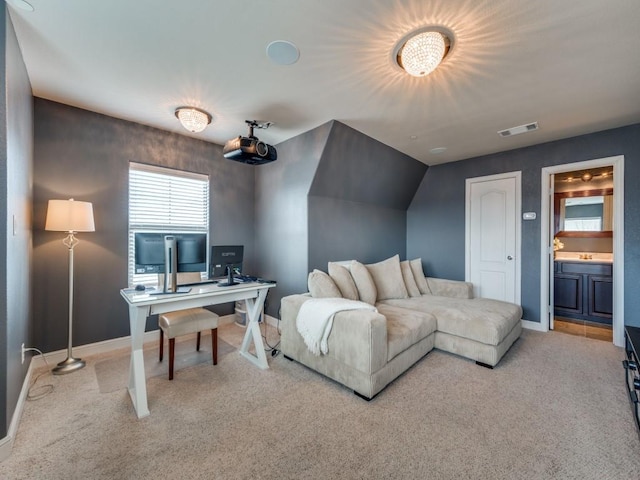 home office featuring carpet flooring