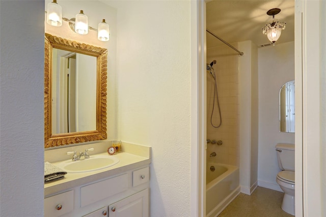 full bathroom featuring vanity, tile patterned flooring, shower / bathtub combination, and toilet