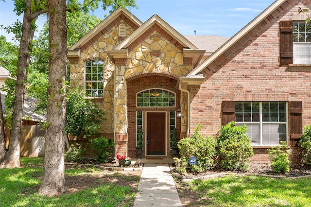1417 Flying Jib Dr, Azle, TX 76020 - doorway to property featuring stone siding and brick siding