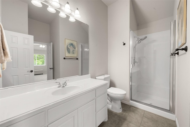 1417 Flying Jib Dr, Azle, TX 76020 - full bathroom featuring a stall shower, toilet, tile patterned flooring, and vanity