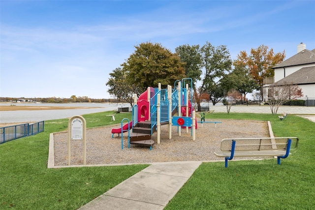 view of jungle gym featuring a yard