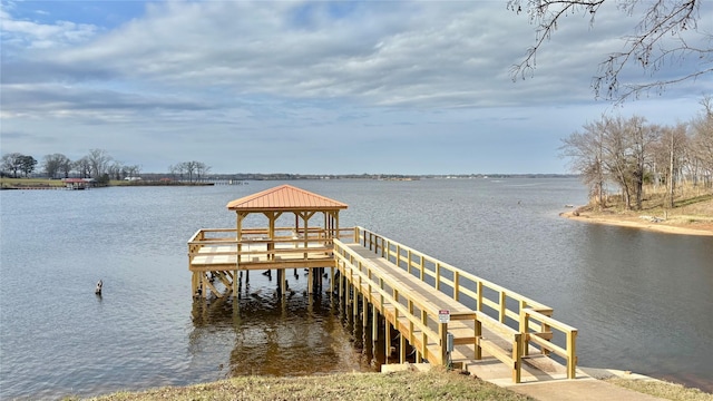 view of dock with a water view