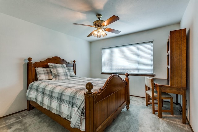 bedroom featuring ceiling fan and carpet flooring