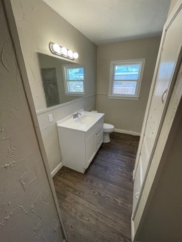 bathroom featuring hardwood / wood-style flooring, vanity, and toilet