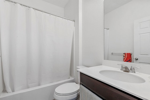 full bathroom featuring vanity, toilet, and shower / bath combo with shower curtain