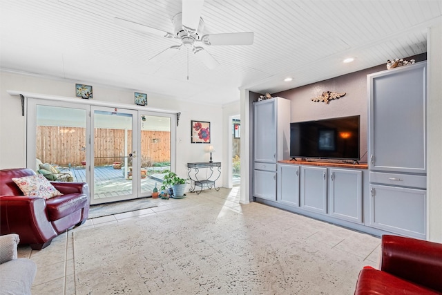 living room with ceiling fan