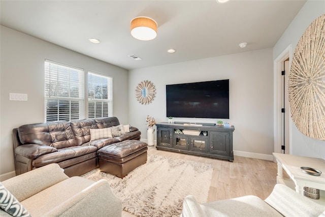 living room with light wood-type flooring