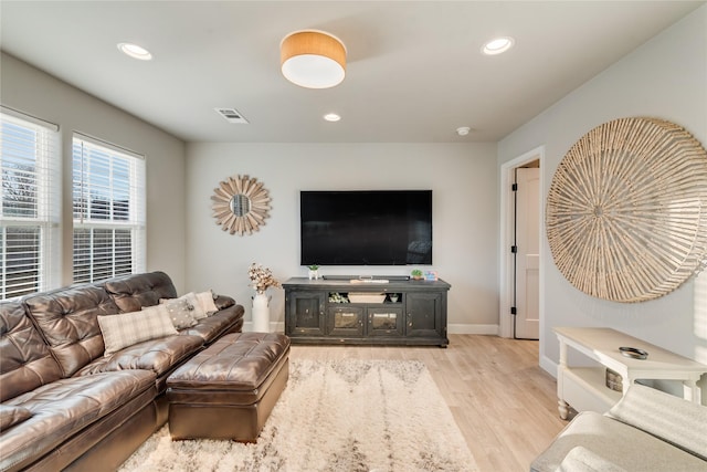 living room with light wood-type flooring