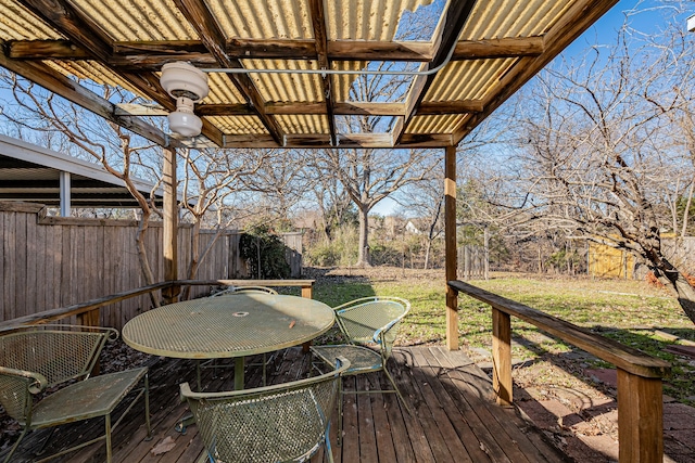 wooden terrace featuring a lawn