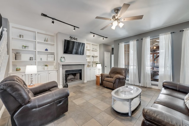 living room with ceiling fan