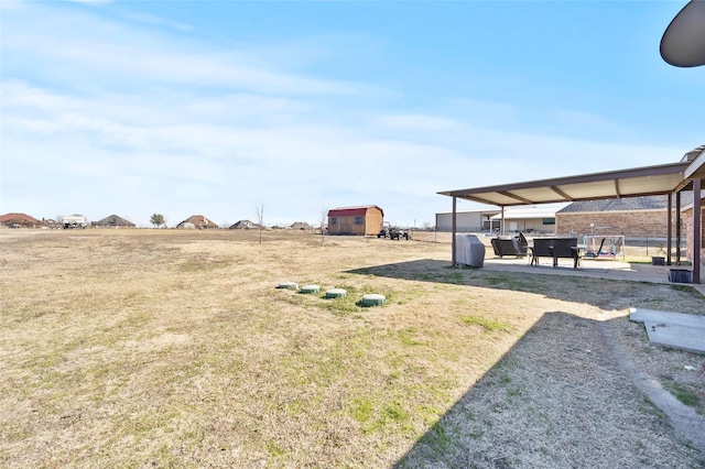 view of yard with a storage unit