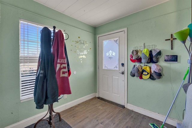 foyer entrance with light hardwood / wood-style flooring