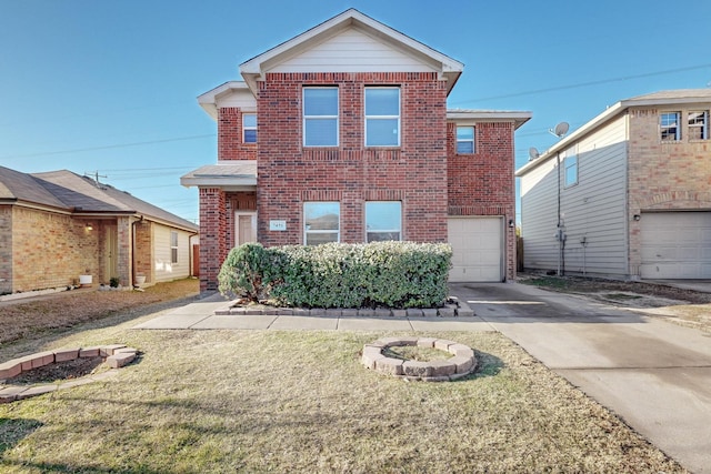 view of front property with a garage and a front lawn