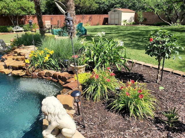 view of yard with a shed