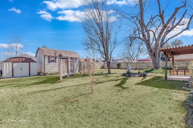 view of yard with a storage shed