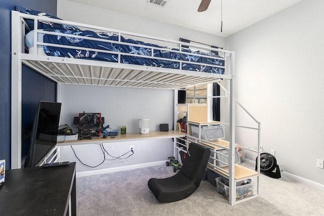 bedroom featuring carpet and ceiling fan