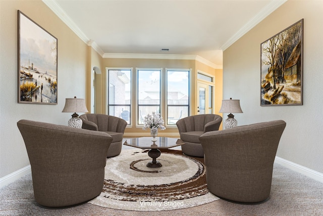 sitting room with ornamental molding