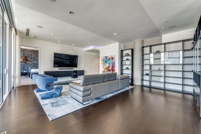 2408 Victory Park Ln Unit 1037, Dallas, TX 75219 - living area featuring wood finished floors and recessed lighting