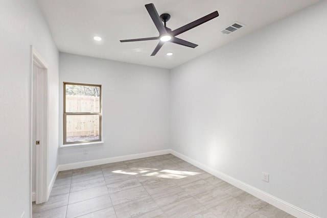 unfurnished room with ceiling fan