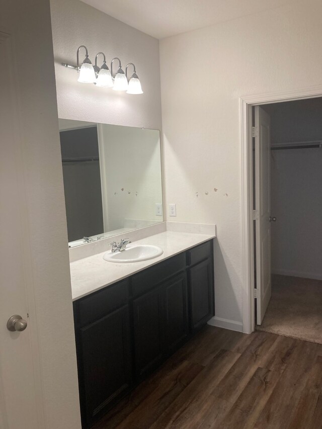 6668 Fitzgerald St, Fort Worth, TX 76179 - bathroom with vanity, wood finished floors, a spacious closet, and baseboards